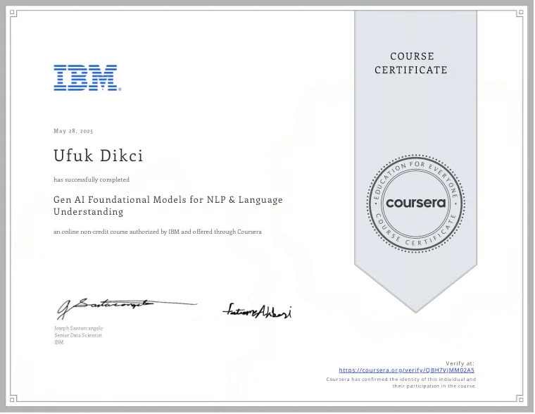 Gen AI Foundational Models for NLP certificate