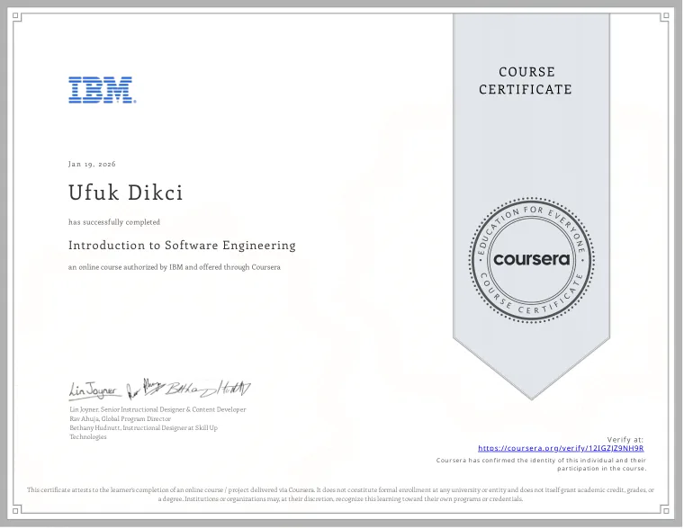 Introduction to Software Engineering certificate