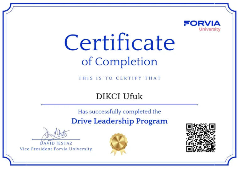 FORVIA University Drive Leadership Program certificate