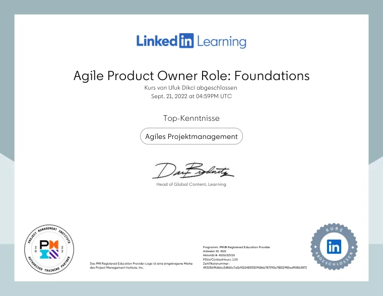 Agile Product Owner Role: Foundations certificate